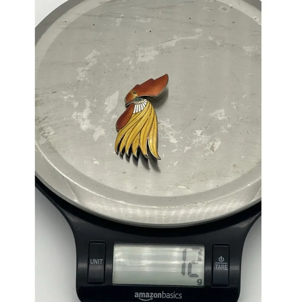 Vintage Ela Denmark 925 Enameled Rooster Brooch Signed (damage On Pin)